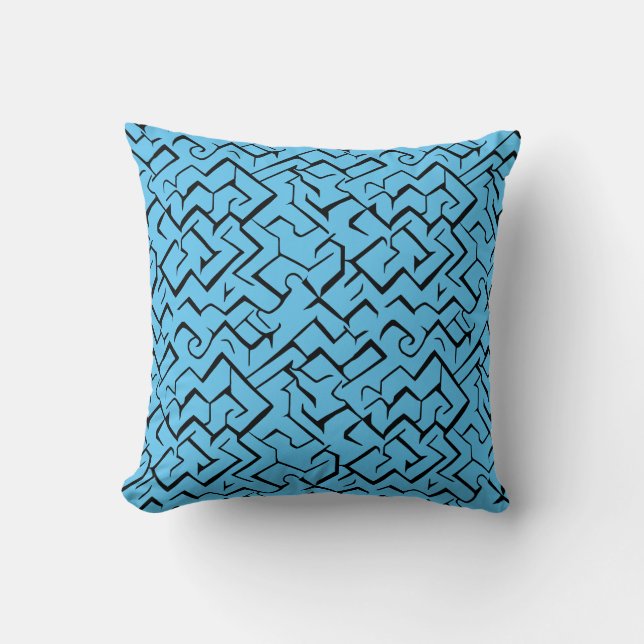 Light Blue Meander Pattern | Modern Maze Cushion (Front)
