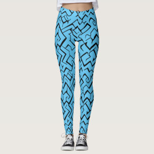Light Blue Meander Pattern   Modern Maze Leggings