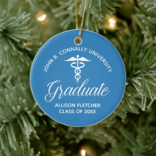 Light Blue Medical School Graduation Christmas Ceramic Ornament