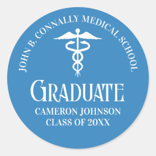 Light Blue Medical School Graduation Party Classic Round Sticker