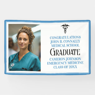Light Blue Medical School Photo Graduation Party Banner