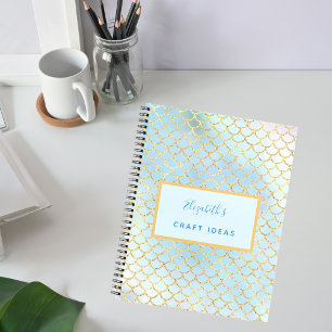 Light blue mermaid scales craft ideas sketch lined notebook