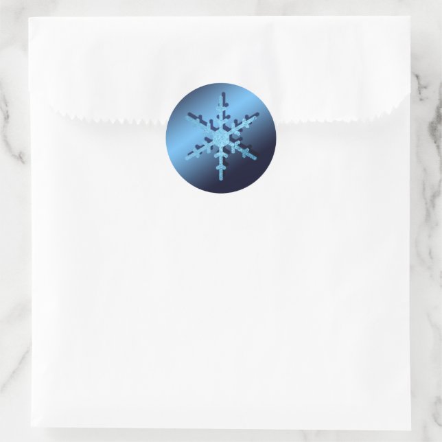 Light Blue Metallic Look Snowflake Pretty Classic Round Sticker (Bag)
