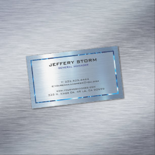 Light Blue Metallic Texture Stainless Steel Look  Magnetic Business Card