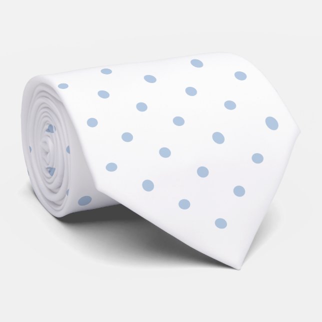 Light Blue Mini Polka Dot Pattern on White Tie (Rolled)