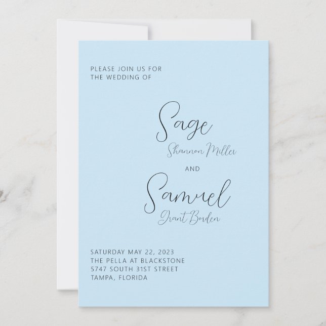 Light Blue Minimal Wedding Invitation (Front)