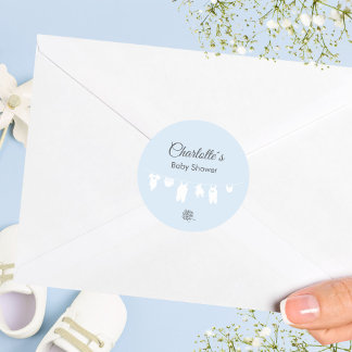 Light Blue Minimalist Baby Boy Shower Classic Round Sticker