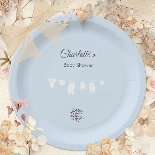 Light Blue Minimalist Baby Boy Shower Paper Plate (Light Blue Minimalist Baby Boy Shower Paper Plates ©Susanne Sachers - Sunny Mind 🌞)