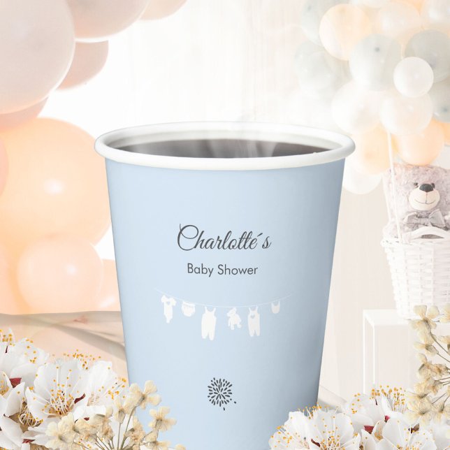 Light Blue Minimalist Baby Shower Paper Cups (Minimalist Light Blue Clothesline Baby Boy Shower Paper Cups ©Susanne Sachers - Sunny Mind 🌞)