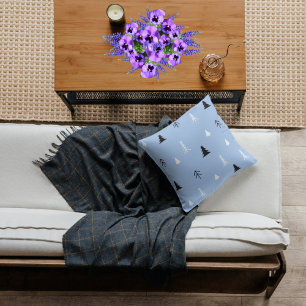 Light Blue Minimalist Christmas Tree Throw Pillow