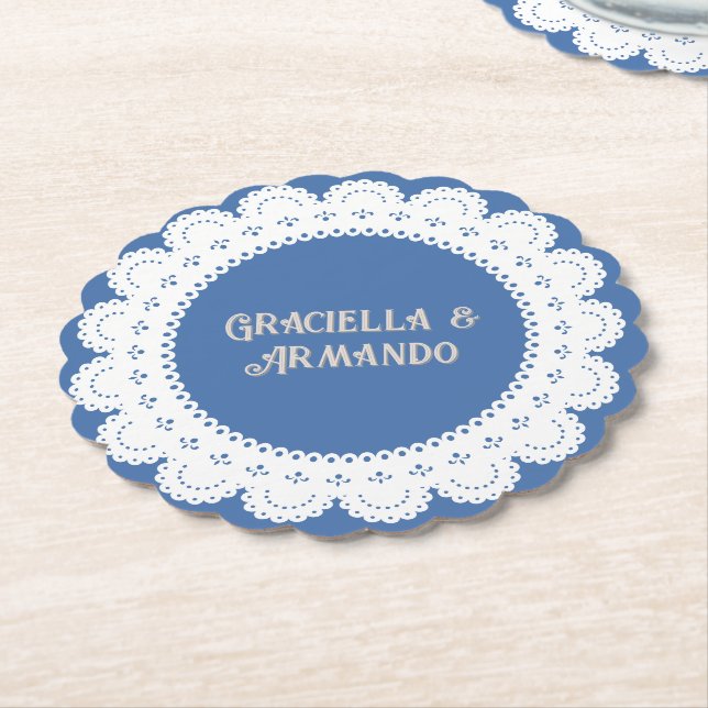 Light Blue Minimalist Paper Wedding Coasters (Angled)