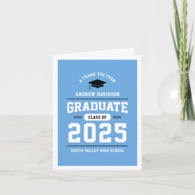 Light Blue Modern Class of 2025 Blank Thank You Card (Front)