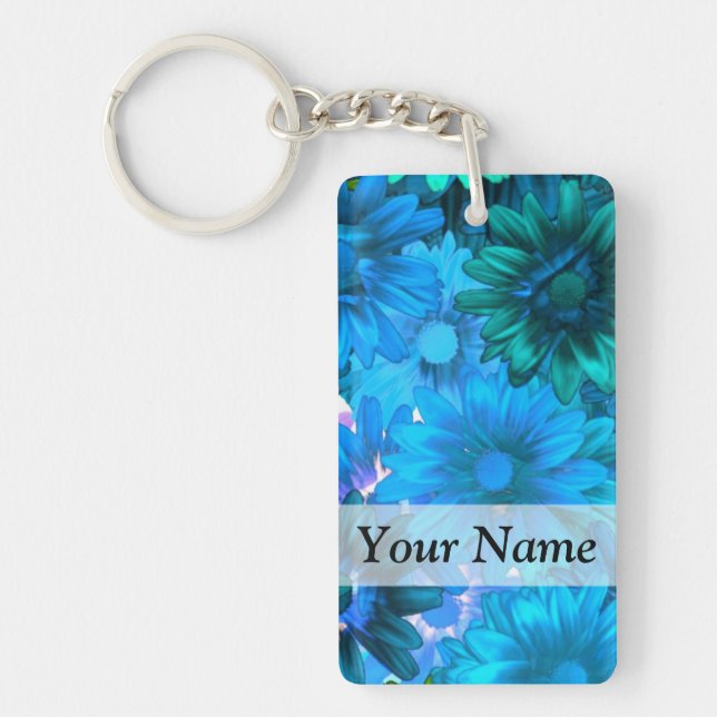 Light blue modern floral pattern key ring (Front)