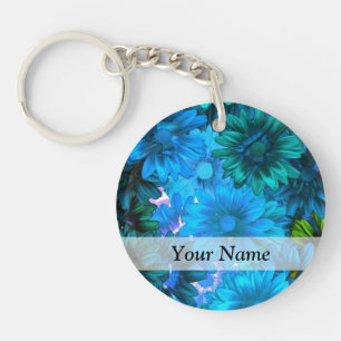 Light blue modern floral pattern key ring