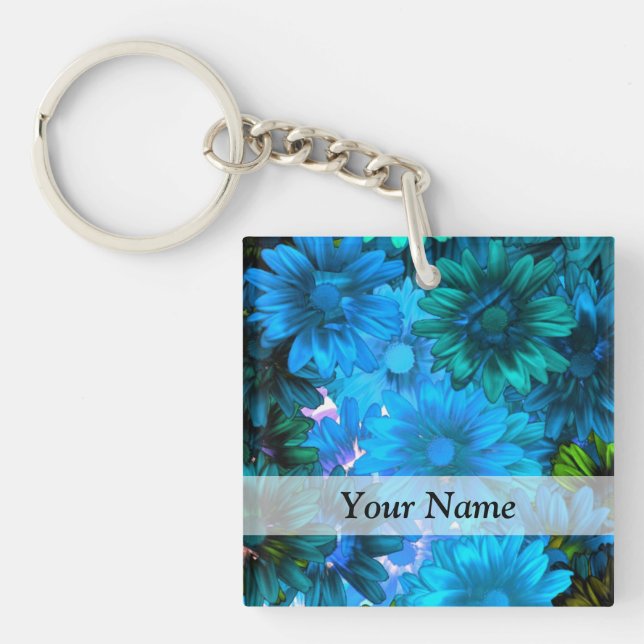 Light blue modern floral pattern key ring (Front)