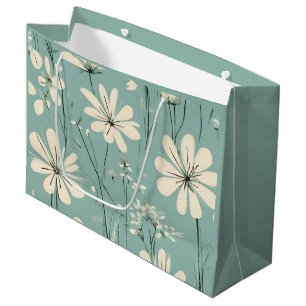 Light Blue Modern Groovy Daisy Flowers Large Gift Bag