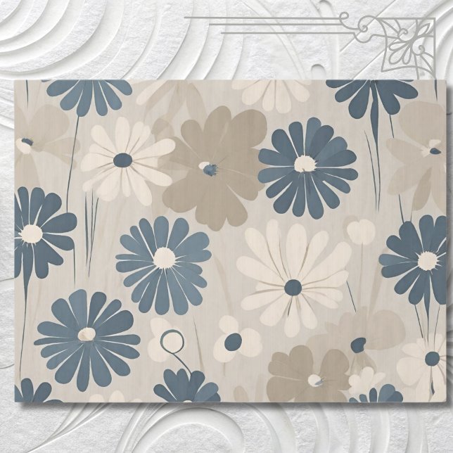Light Blue Modern Groovy Daisy Flowers Tissue Paper (Creator Uploaded)