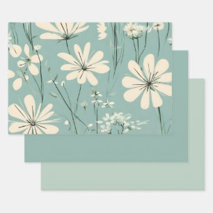 Light Blue Modern Groovy Daisy Flowers Wrapping Paper Sheet