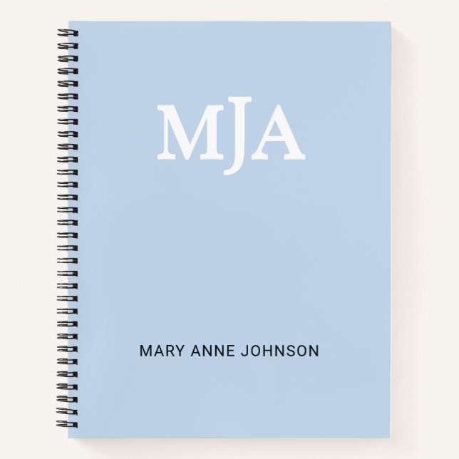 Light Blue Monogram 3 three letter Initials Modern Notebook (Front)