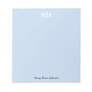 Light Blue Monogram 3 three letter Initials Modern Notepad