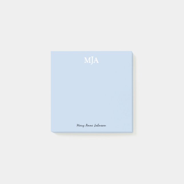 Light Blue Monogram 3 three letter Initials Modern Post-it Notes (Front)