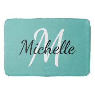 Light Blue Monogram Add Your Name Simple Trendy Bath Mat