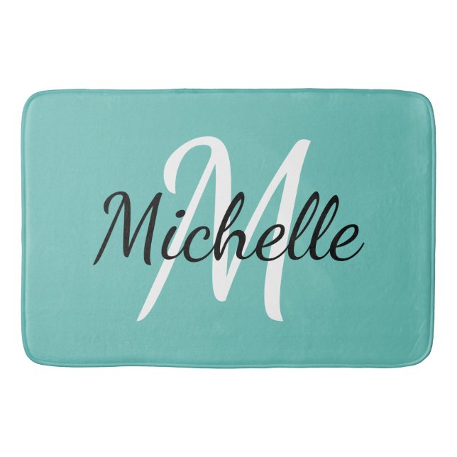 Light Blue Monogram Add Your Name Simple Trendy Bath Mat (Front)