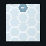 Light Blue Monogram Hexagon Honey Comb Pattern Notepad<br><div class="desc">Monogrammed notepad in light blue with your initials in a rustic distressed font. Honey comb notepad personalised with your initials in white against a blue hexagon.</div>