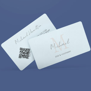 Light Blue Monogram QR Code Business Card