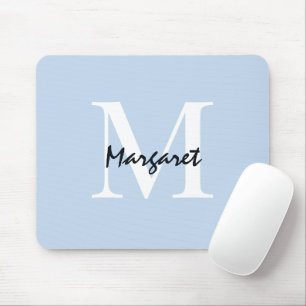 Light Blue Monogram Script Signature Elegant Mouse Pad