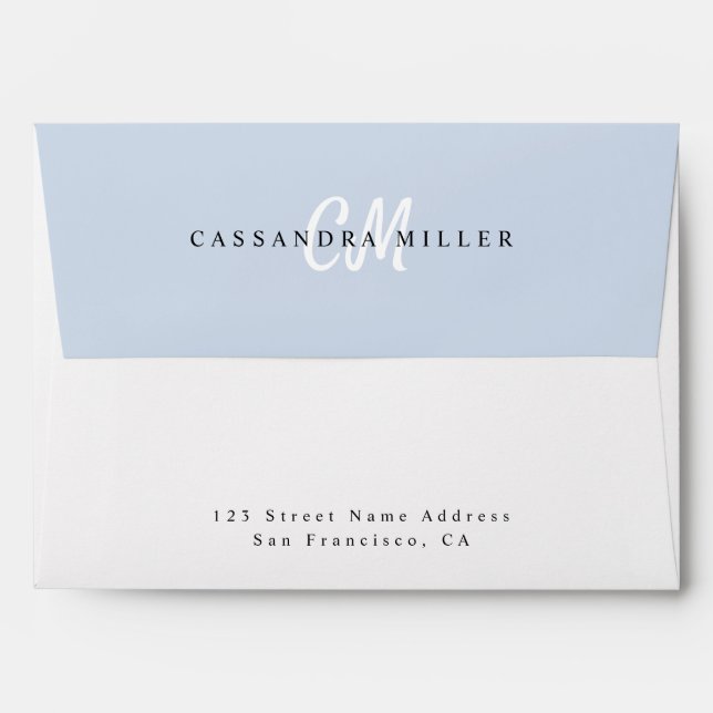 Light Blue Monogram Stylish Office Return Address  Envelope (Back (Top Flap))