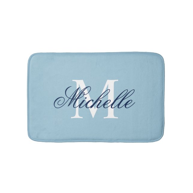 Light blue monogrammed bath mat | bathroom decor (Front)
