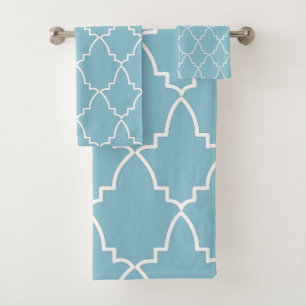 Light Blue Moroccan Lattice Pattern Bath Towel Set