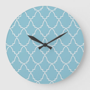 Light Blue Moroccan Lattice Pattern Large Clock