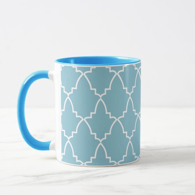 Light Blue Moroccan Lattice Pattern  Mug (Left)