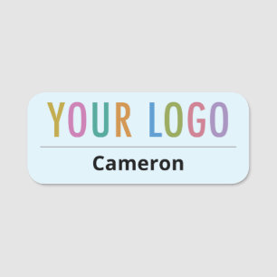 Light Blue Name Tag Business Logo Rounded Corners