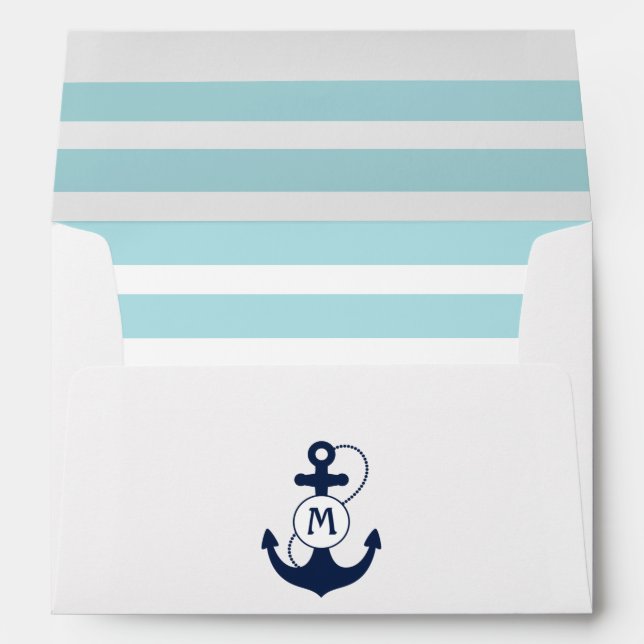 Light Blue Nautical Anchor Monogram Envelopes (Back (Bottom))