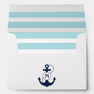 Light Blue Nautical Anchor Monogram Envelopes