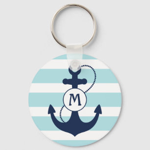 Light Blue Nautical Anchor Monogram Key Ring