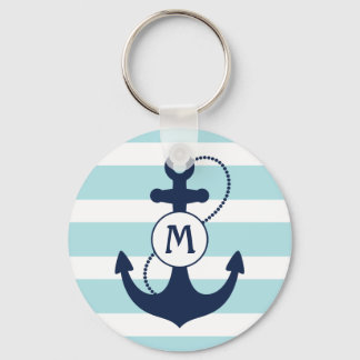 Light Blue Nautical Anchor Monogram Key Ring