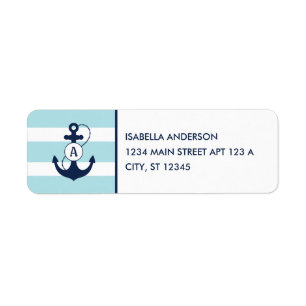 Light Blue Nautical Anchor Monogram Return Address Label