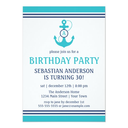 Light Blue Nautical Birthday Party Invites