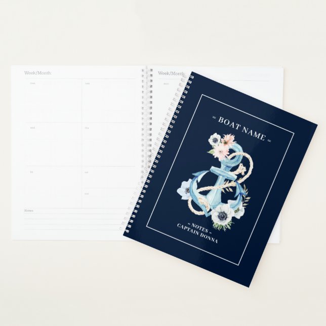 Light-blue nautical boat anchor marine flowers planner (Display)