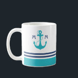 Light Blue Nautical Monogram Coffee Mug<br><div class="desc">Navy blue and sky blue nautical stripes with anchor and monogram.</div>