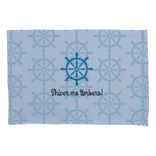 Light Blue Nautical Ship's Wheel Pillowcase