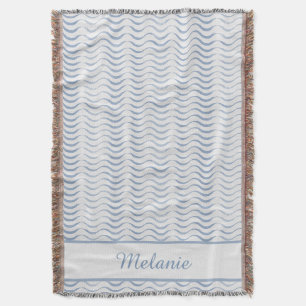 Light Blue Nautical Waves with Custom Name Throw Blanket