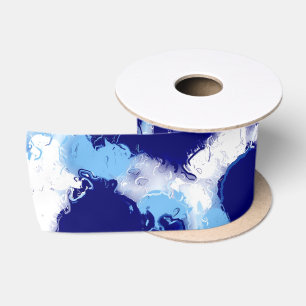 Light Blue, Navy and White Abstract Satin Ribbon