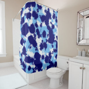 Light Blue, Navy and White Abstract Shower Curtain