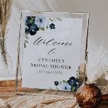 light blue navy floral bridal shower welcome sign<br><div class="desc">beautiful light blue and navy blue watercolor flowers. The text and colors on this sign poster can be edited.</div>