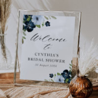 light blue navy floral bridal shower welcome sign